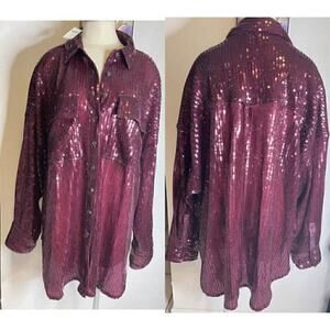 Anthropologie Pilcro Sequin Button-down Shirt Plum Medium M